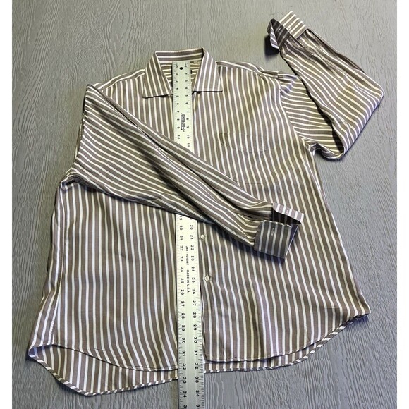 Tiglio Shirt Men  Beige Rustic Strip Cotton Dress Button Up Made in Italy 34/35 - Picture 9 of 14